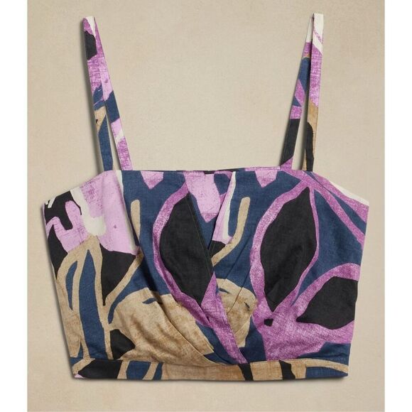 Banana Republic Printed Cross-Front Cropped Cotton Poplin Tank Top Size 4 - Picture 2 of 9